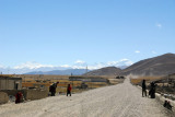 Looking back along the Friendship Highway with the High Himalaya from Everest to Cho Oyu