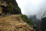 Unpaved section of the narrow Sino-Nepal Friendship Highway leading to Zhangmu