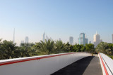 Sheikh Zayed Road towers and Burj Dubai from small pedestrian bridge