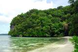 The beach along the north side of Kemurbeab in the Omekang Islands, Palau