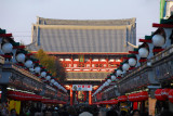 Tourist-oriented stalls line the Nakamise shopping street between the outer gate (Kaminarimon) gate and inner gate (Hōz!