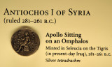 Silver tetradrachm of Antiochos I of Syria (281-261 BC) with Apollo sitting on an Omphalos from Seleucia on the Tigris (Iraq)