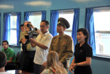 Inside a conference hut on the border