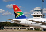 Tail of South African Airways A319 (ZS-SFD) at Livingstone, Zambia (FLLI)
