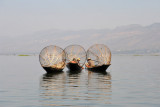 Three canoes with fish traps, Inle Lake