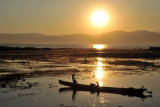 Inle Lake longboat at sunset