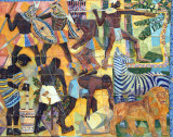 Tile mural - African warriors, farmers and wildlife, Luanda