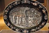 Enamel in grisaille on copper salver with Moses Parting the Waters, Limoges 1575-1585