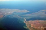 Kercheriskiy Proliv waterway separating the Black Sea from the Sea of Azov, Crimea left, Krasnodar Russia right