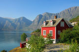 Red house overlooking Aurlandfjorden