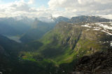 Geirangerfjord and a side view of Grindalsnibba from the summit of Dalsnibba (1500m)