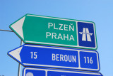 Road sign for the motorway between Praha and Plzeň (Prague and Pilsen)