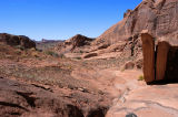Bedrock walking route between cryptobiotic soil (at left) and boulders