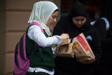 Schoolgirls in hijab at MacDonalds