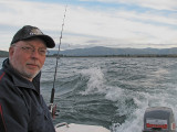 Gary on the boat at Lake Rotoaira.