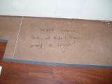 We didnt have enough to finish under the vanity so we left a note for the next owners ;)