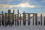 Old pier, red rope on a cruddy day