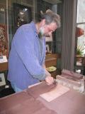 preparing slabs of terra cotta clay