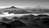 Mt Adams, Mt Hood, Mt Jefferson, Forest Fires over Western Washington