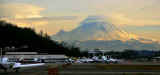 Mt Rainier overshadows Boeing Field