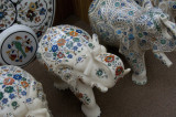 White marble elephants with inlays at a workshop in Agra