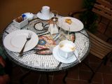 Breakfast in the patio, hand-made marble table
