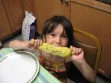 Sarah enjoying some corn-on-the-cob