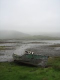 Derelict boat in the mist