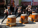 Group of three female taiko drummers