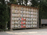 Sake barrels on display in the shrine