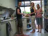 Andy and Nadia making pizza and Kylie