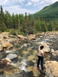 Jackie enjoys the solace of nature. Diable River, Park National de la Gaspesie 7/5/2018