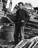 Union soldier chopping wood