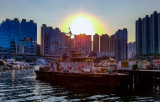Sunset over Police Pier, Aberdeen Typhoon Shelter, Hong Kong