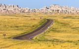 The Badlands Loop Road cuts through the prairie in Badlands National Park