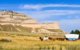 Wagon train exhibit along the Oregon Trail in Scotts Bluff National Monument