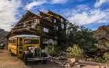 Old bus and building in El Dorado Canyon, Nelson Nevada
