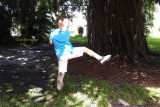 July 2016 - Kyler swinging from tree vines in a tot lot park in Miami Lakes
