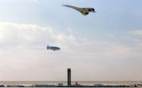 Early 1986 - dedication of the new FAA ATC Tower #9 with the Goodyear Blimp and the British Airways Concorde