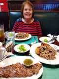 July 2017 - Karen and I about to dine on Churrasco steak with chimichurri sauce, rice and beans and plantains at Molina's Ranch