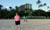 August 2010 - Karen on the beach in front of our Hale Koa Hotel, a military resort on Waikiki Beach