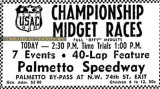 May 1963 - advertisement for midget car racing at Palmetto Speedway in Medley
