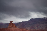 Mexican Hat Rock in the rain.