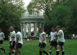 rugby players near the reflecting pool
