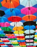 Street covered by colorful umbrellas in Nicosia.