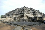 The massive lower tiers of the temple