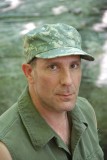 Looking tough in combat fatigues.