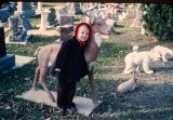1954 - My sister with the buck at Grandfather's business.