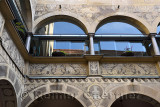 Open air courtyard of the historic atrium in the Town Hall of Ljubljana capital city of Slovenia with carved murals