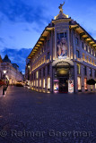 Gallerija Emporium luxury department store in the Urbanc House on Preseren Square Ljubljana Slovenia at dawn twilight